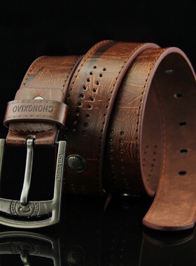 Fashionable retro needle buckle belt casual hollow rivet pan