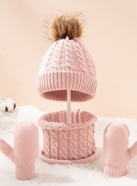 Wool monochrome Fried Dough Twists warm children hat scarf g