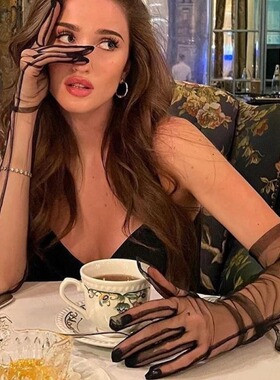 70cm colored ultra long gauze transparent gloves with finger