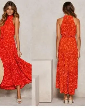 Hanging Sleeve Printed With Belt Dresses For Women