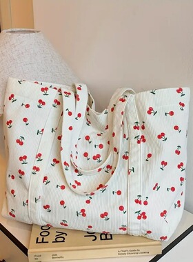 Corduroy printed tote bag storage bag large capacity striped