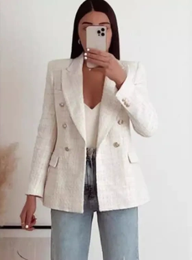Casual Textured Double Breasted Blazer