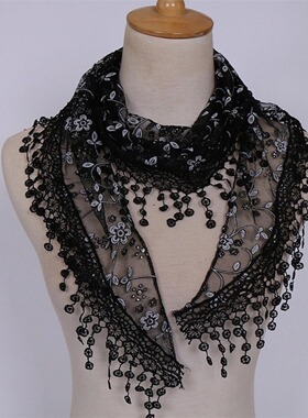 Spring and Autumn Triangle Scarf with Broken Flowers Hollow