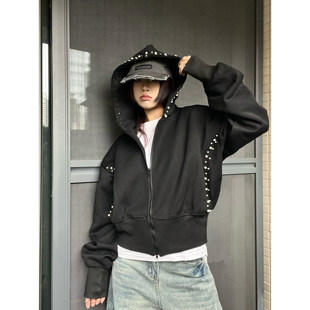 卫衣修身 休闲小众立体钉珠连帽短款 显瘦百搭外套春秋 美式 15GET