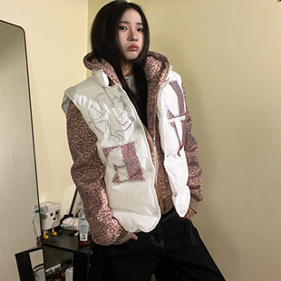 棉衣马甲保暖棉袄百搭外套男女 烫钻LOVE坎肩立领短款 15GET 美式