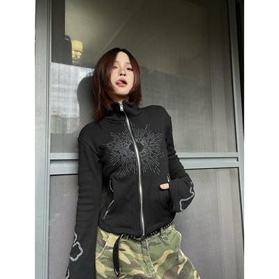 辣妹风修身弹力拉链外套上衣