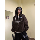 外套男女 豹纹贴布刺绣印花连帽卫衣宽松boxy开衫 15GET 原创美式