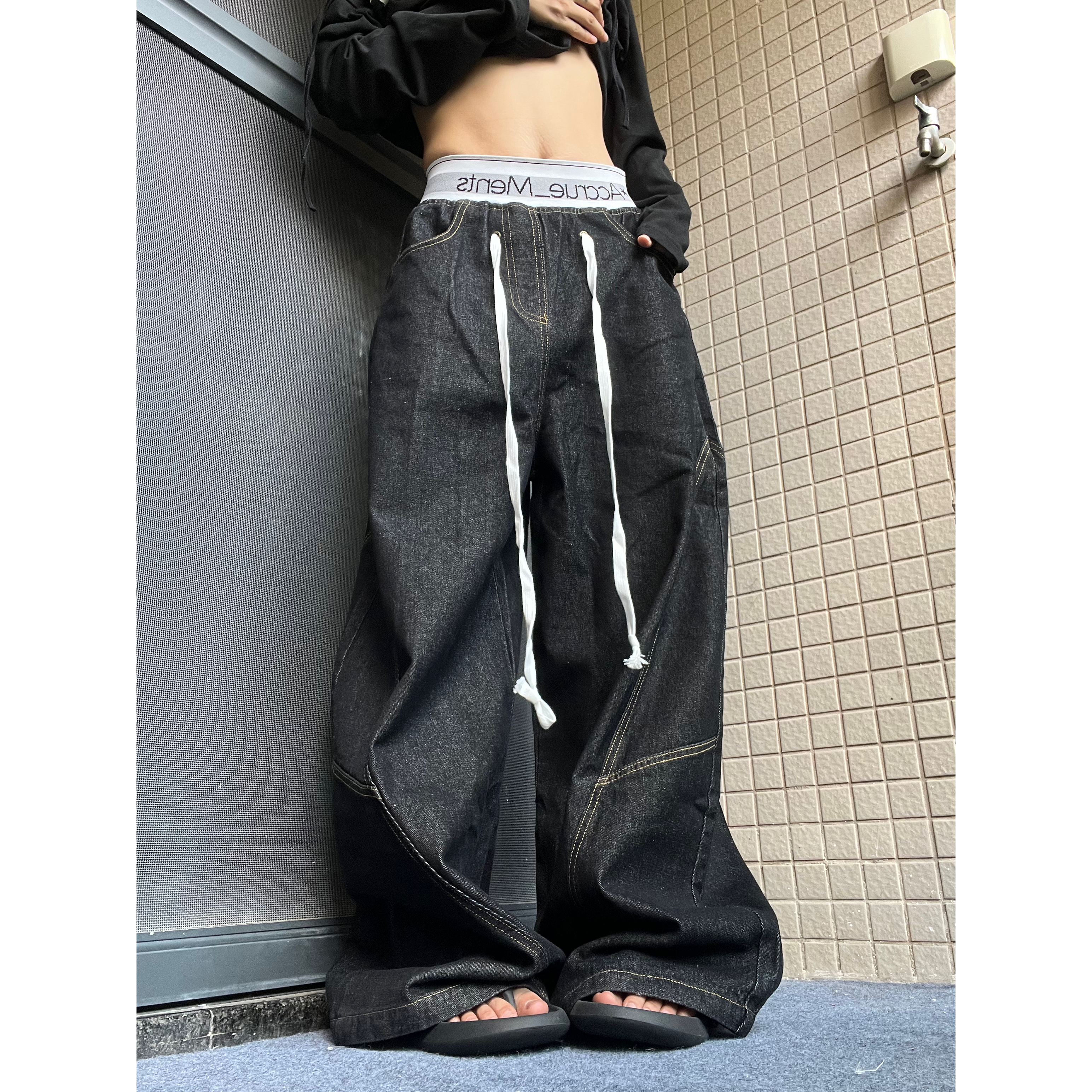 15GET美式立体裁剪弯刀阔腿裤