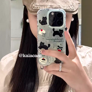 8女z7x 薄荷绿樱桃黑猫咪适用于vivo z8x u3x小众iqooneo9 11手机壳neo7羽纱neo6se全包透明z5 iqoo13pro