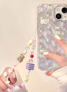 紫色小碎花猫咪链条适用于iqoo13pro/10/9/8/7手机壳neo7se竞速vivo neo6se/5s/u5女z8x羽纱u3x萌iqooNeo10