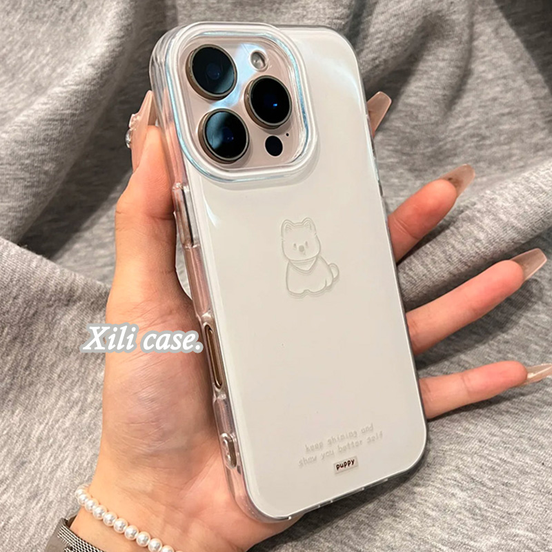 ZYL简约线条小狗卡通适用于苹果16promax手机壳iphone15/14全包xsmax创意13proxr女12mini小众11pro白底IMD