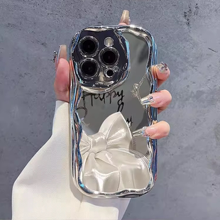 1小米14 11红米note14pro 60E至尊40PRO保护套镀水 夏季 k80 银电镀蝴蝶结适用于小米15pro手机壳civi3