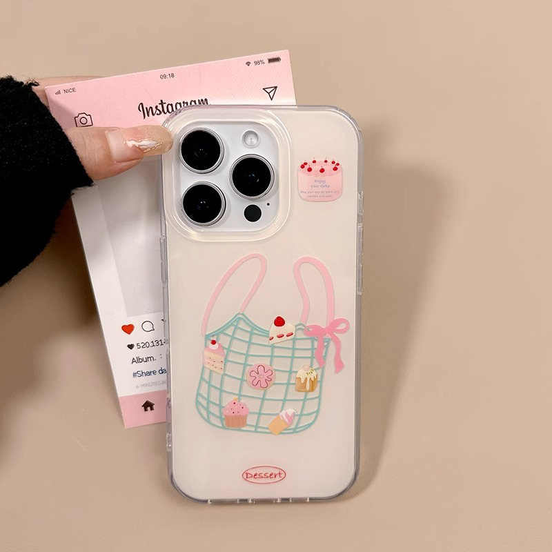 ins日韩超好看袋子适用于苹果16promax手机壳iphone15/14全包xsmax创意13proxr女12mini小众11pro白底IMD