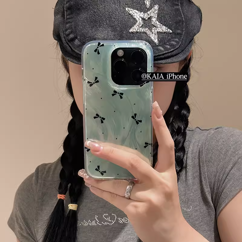 小清新薄荷绿蝴蝶结适用于oppo reno13Pro/reno12/9手机壳r17透明reno5/r11全包reno8/7防摔ace2个性4se羽纱