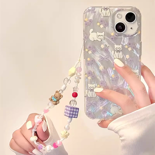 50手机壳x10 play7t 80GT 80pro畅玩 30羽纱magic7 40i 紫色小碎花猫咪链条适用于荣耀200 v40软x60i