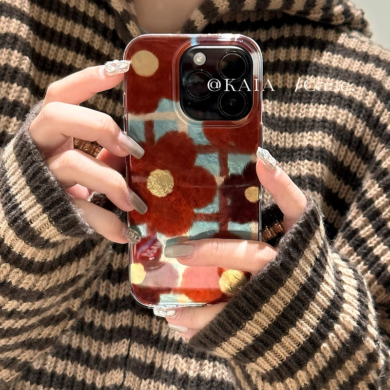 秋冬棕色格子小花适用于小米15pro/14pro手机壳cc9全包12spro防摔civi2/civi3女12个性14ultar羽纱10/9