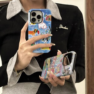 x90 x100s x70手机壳二合一s20pro s19e 12女卡通 ins艺术油画狗双层适用于vivo s18e全包原创s16 x200spro