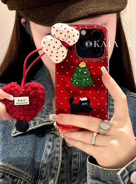 秋冬红色圣诞树黑猫适用于oppo A3pro/93s手机壳A2x/2m创意a57手机套a96全包A97/a11x羽纱A92透明a78女58x