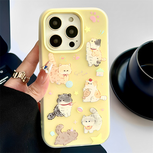 ZYL亲肤感奶黄色猫咪适用于苹果16promax手机壳iphone15/14全包创意13pro女12小众11pro果冻合