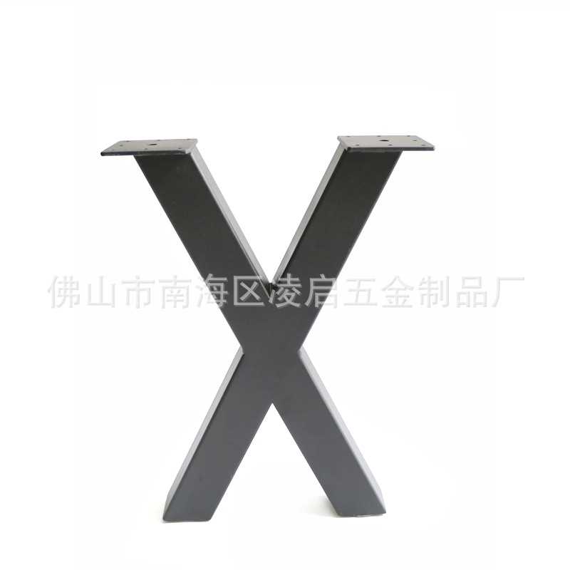 厂供16寸X型金属方管桌脚桌腿黑色烤漆桌子支撑脚X形400mm固定脚