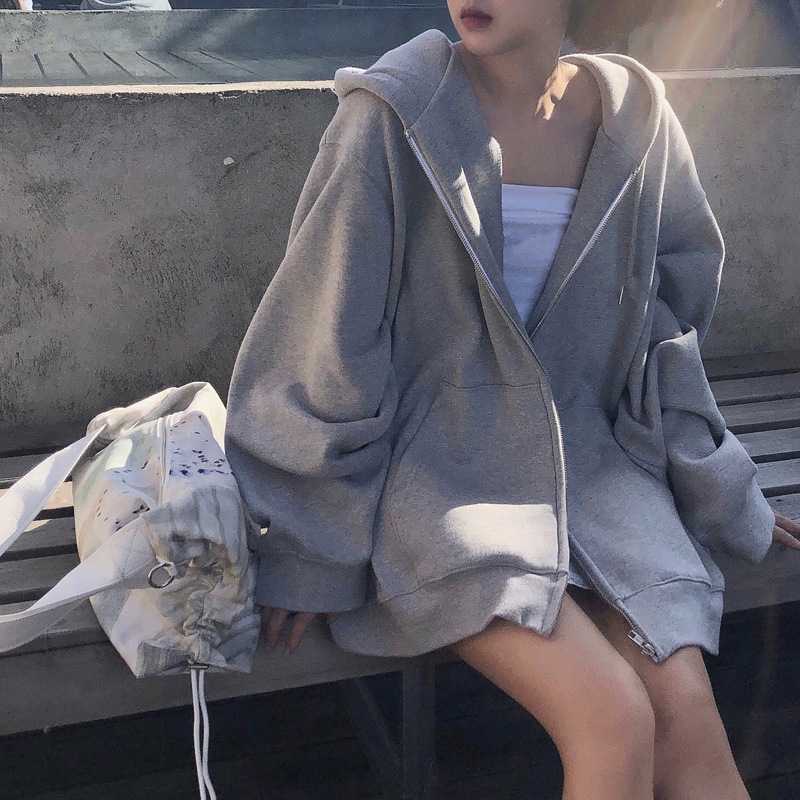 慵懒风卫衣外套新款秋季冬季拉链