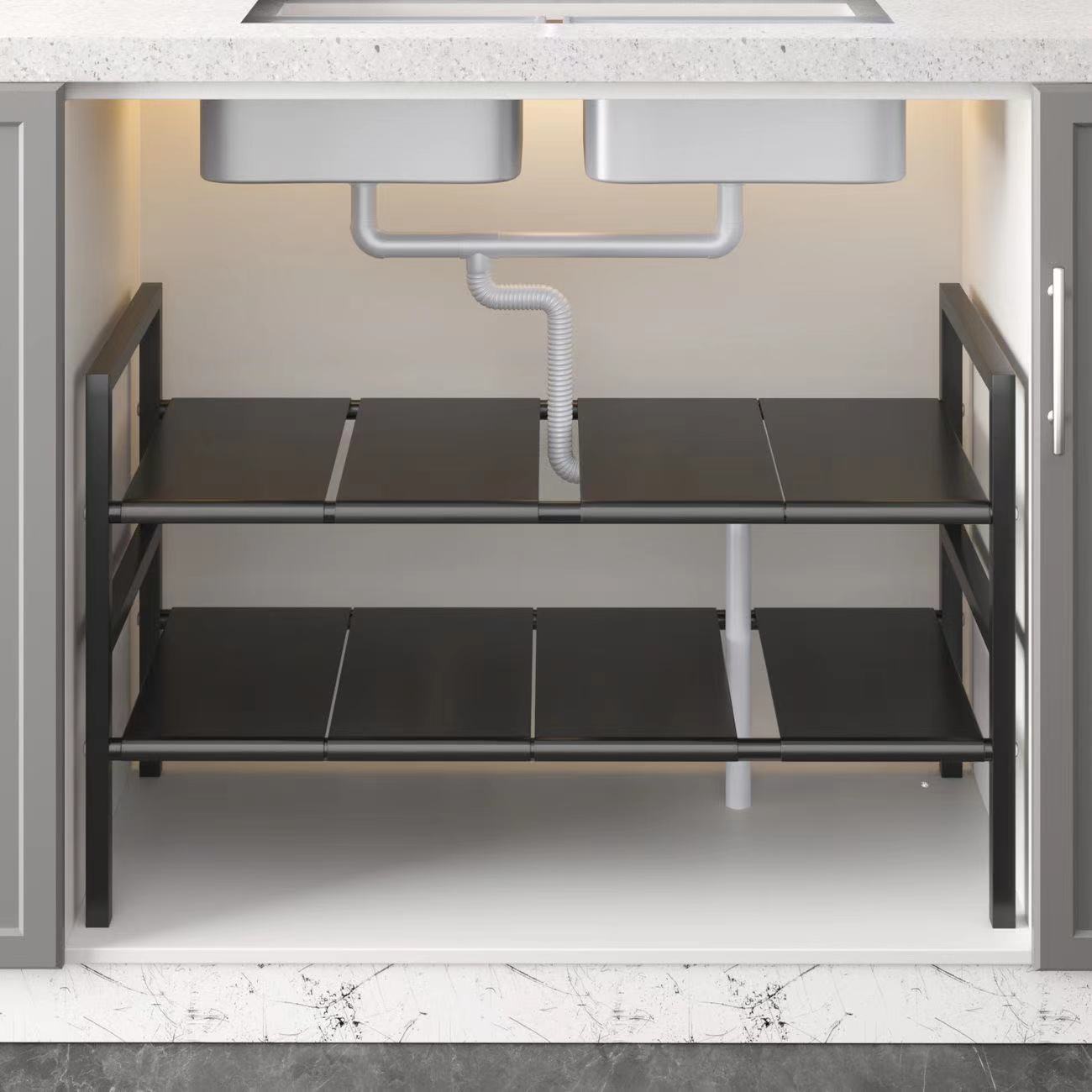 厨房下水槽置物架可伸缩多层锅具