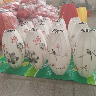 手绘玄关过道灯笼餐厅酒楼手工布艺铁艺U庭院茶楼橄榄 吊灯新中式