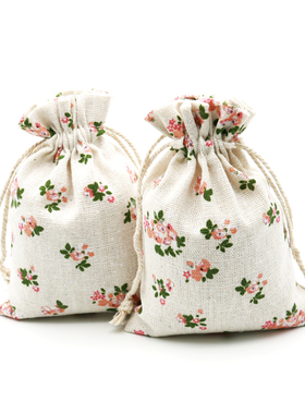 10个10*14cm手工棉麻抽绳饰品束口袋子小号小布袋卡通收纳袋零钱