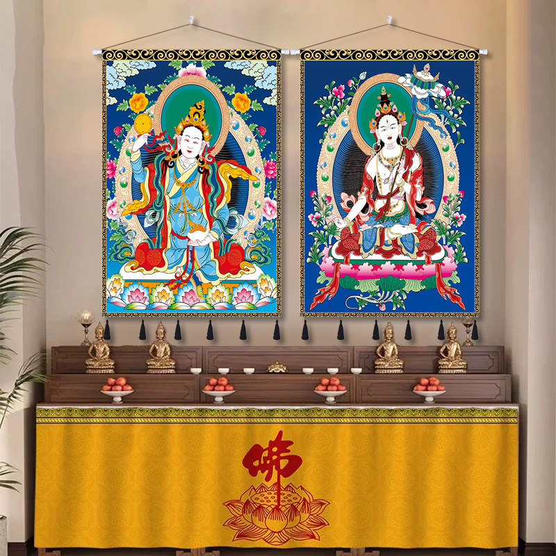 藏式唐卡挂画布艺挂毯装饰画竖版壁画墙布玄关过道挂布背景布定制