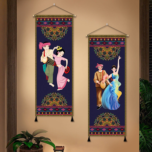傣族人物风情布艺挂画民宿客栈室内装饰挂毯酒店餐厅包厢背景墙画