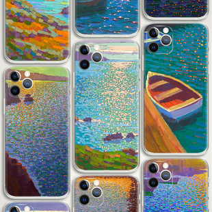 海边风景 smith 清凉蓝色 油画文艺术生手机壳 适用苹果华为 jeff E595 daniel