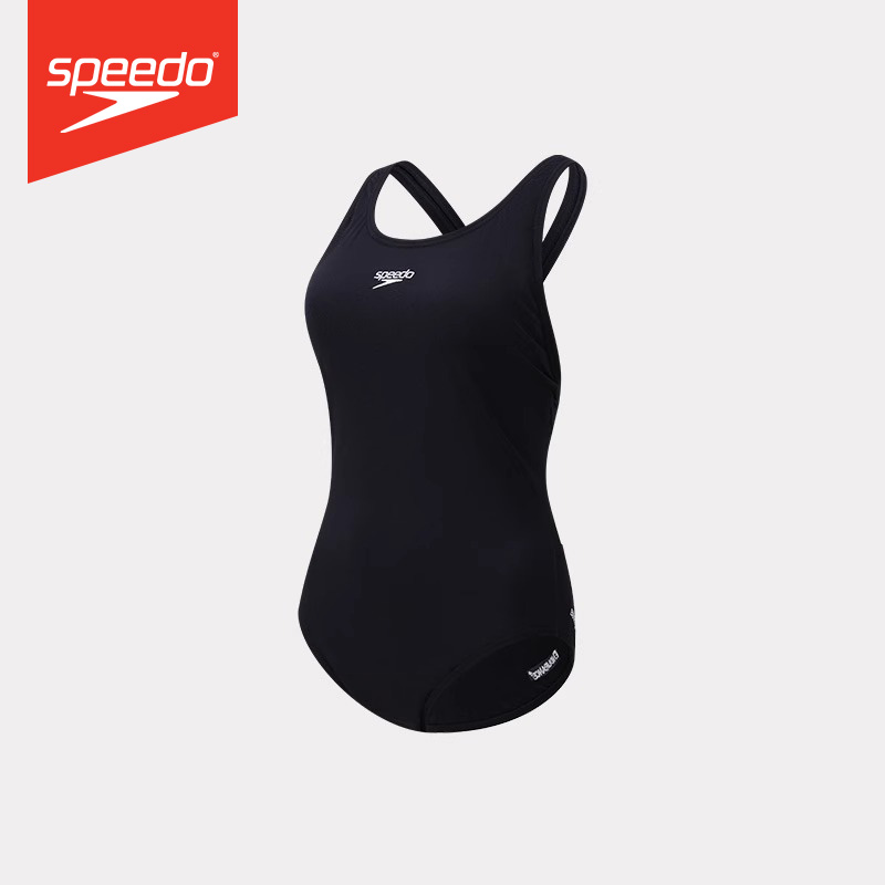 Speedo速比涛交叉宽肩带设计竞速游泳连体泳衣女款2024年新