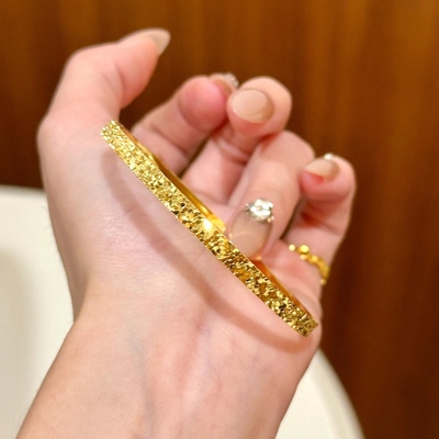 三面碎冰冰手镯女款2025新款素圈高级感沙金仿真黄金999手环送礼