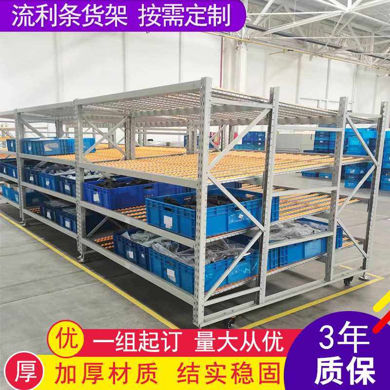 流利条货架车间滑轨滚轮可移动物料架先进先出滚筒重型琉璃架