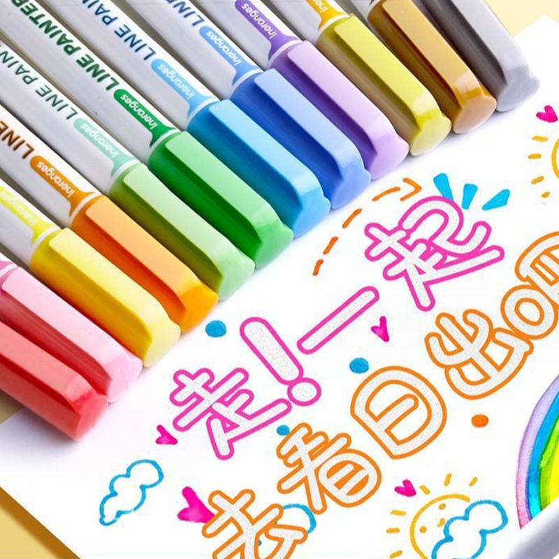 【文具】双线轮廓笔荧光笔手账自制简笔画绘画手抄报儿童画