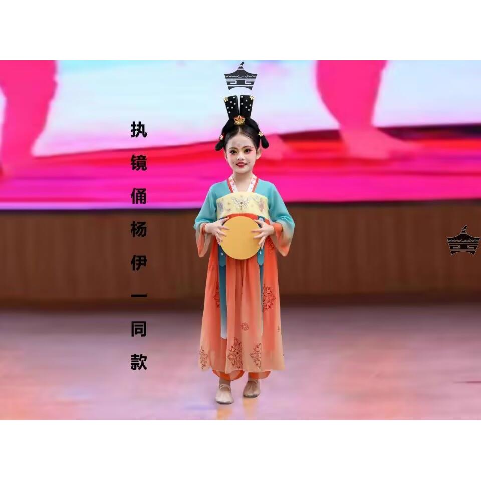 新款儿童执镜俑表演服女童独舞中国风民族舞蹈演出服古风汉服襦裙