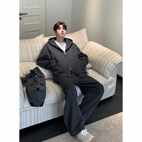 HN26aw/【400克重磅高克重】早秋新款连帽双拉链开衫卫裤男套装