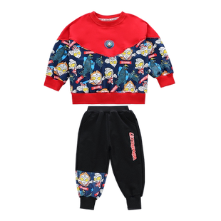 男童卫衣奥特曼加绒套装冬季加厚一体绒冬装2025新款男孩儿童衣服