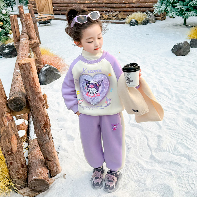 女童卫衣加绒套装冬季