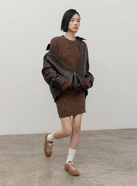 322WORKHOUSE羊毛针织圆领套头衫女2024新款秋冬复古绞花毛衣B495