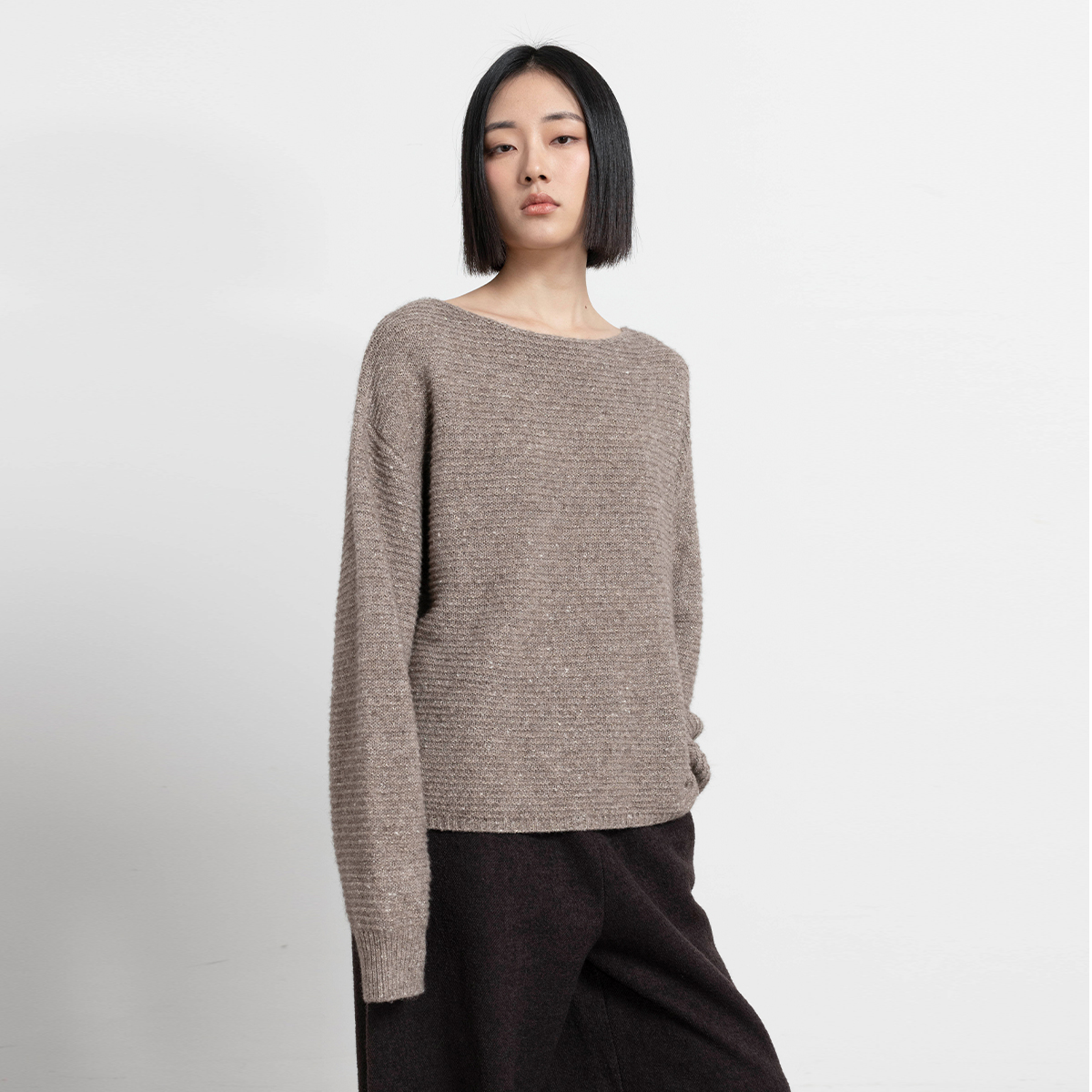 322WORKHOUSE牦牛绒驼色毛衣女士2025新款秋季宽松纯色针织衫B563