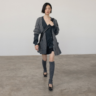 322WORKHOUSE羊毛针织v领开衫 秋宽松拉毛毛衣外套B455 女2025新款