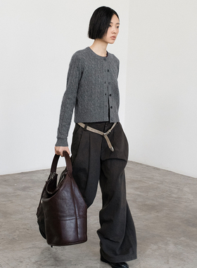 322WORKHOUSE羊毛混纺针织毛衣开衫女士2025新款秋季短款外套B442