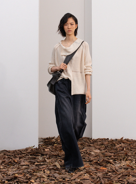 322WORKHOUSE不对称翻领针织衫女2025新款秋季宽松慵懒感上衣B774