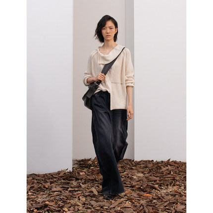 322WORKHOUSE不对称翻领针织衫女2025新款秋季宽松慵懒感上衣B774