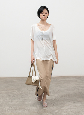 322WORKHOUSE天丝轻薄短袖上衣女2025新款夏季宽松慵懒风t恤R732