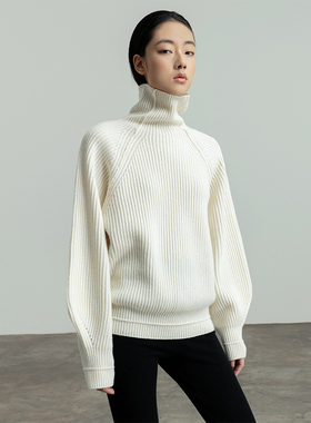 322WORKHOUSE羊毛白色针织衫女士2025新款秋季高领厚款毛衣B243