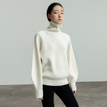 322WORKHOUSE羊毛白色针织衫女士2025新款秋季高领厚款毛衣B243