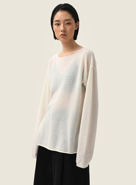 322WORKHOUSE纯山羊绒一字领针织衫女士2025春季简约纯色上衣B107