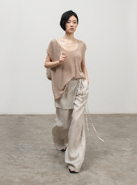 322WORKHOUSE印花阔腿亚麻裤女2025新款夏季老钱风裤子R705T+705